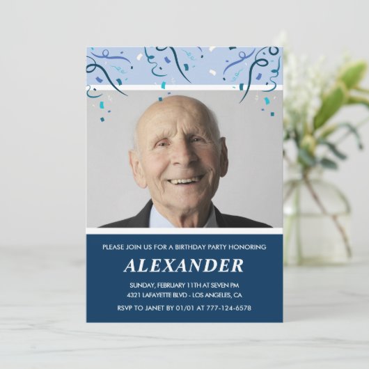 Mannen 90ste verjaardagsuitnodigingen Foto Navy Bl Kaart (Staand voorkant)