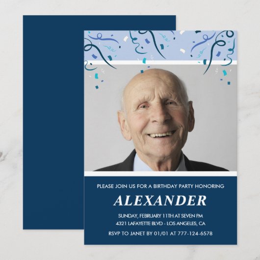 Mannen 90ste verjaardagsuitnodigingen Foto Navy Bl Kaart (Voorkant / Achterkant)