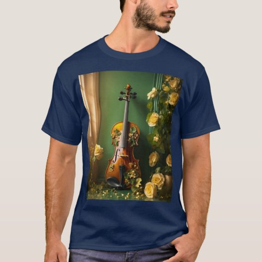 Mannen aangekocht T-shirt met  Viool 3D Floral Des (Voorkant)