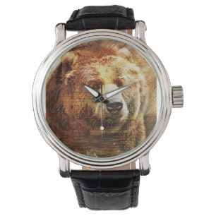 Mannen Aangepast horloge met Grizzly Beer Illustra
