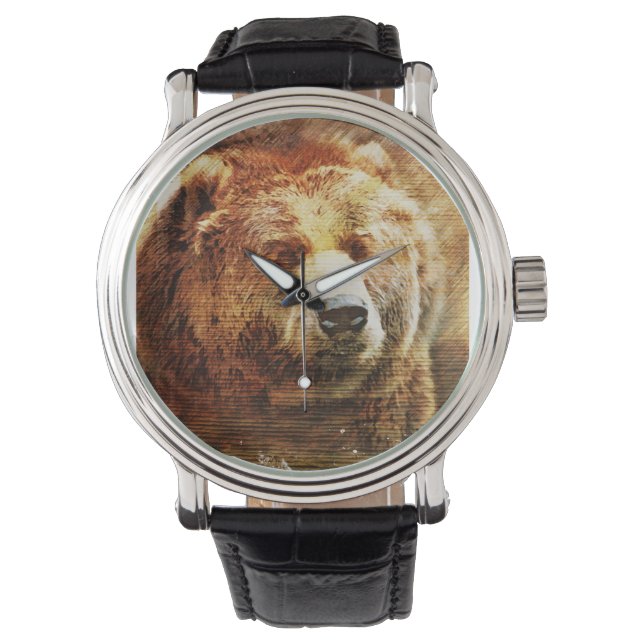 Mannen Aangepast horloge met Grizzly Beer Illustra (Voorkant)