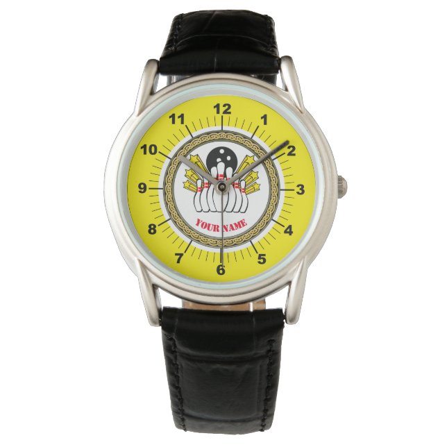 Mannen Aangepaste Bowling (naam toevoegen) Crown W Horloge (Voorkant)