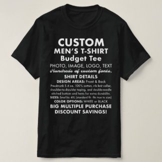 Mannen aangepaste gepersonaliseerde budget zwart T T-shirt