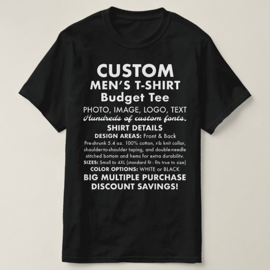 Mannen aangepaste gepersonaliseerde budget zwart T T-shirt (Design voorkant)