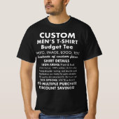 Mannen aangepaste gepersonaliseerde budget zwart T T-shirt (Voorkant)