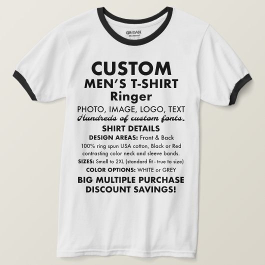 Mannen Aangepaste gepersonaliseerde witte Ringer T T-shirt (Design voorkant)