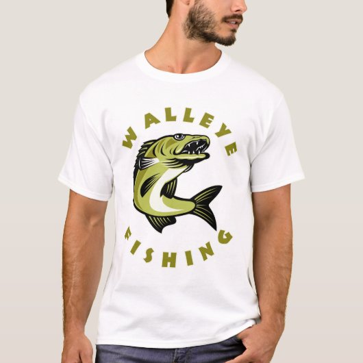 Mannen aangepaste Walleye Vist T-Shirt (Voorkant)