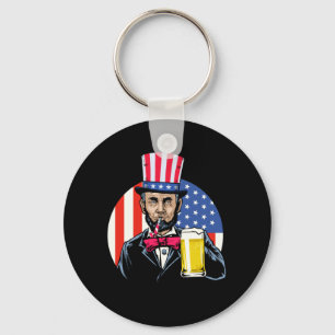 Mannen Abe Lincoln Drinkt Bier Grappig 4e Juli Sleutelhanger