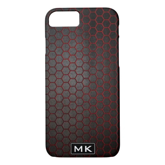 Mannen Abstract Honeycomb Black en Red Monogram Case-Mate iPhone Case (Achterkant)