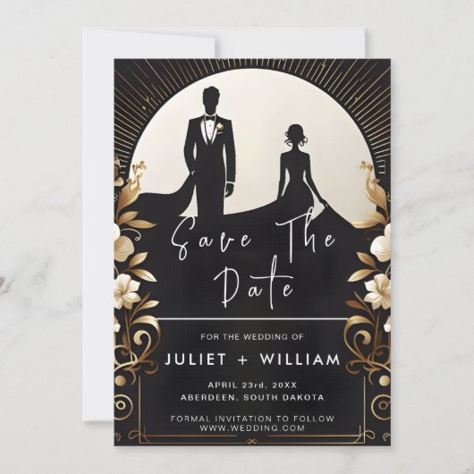 Mannen Adult Tuxedo Bold Zwart Stropdas Bruiloft Save The Date (Voorkant)