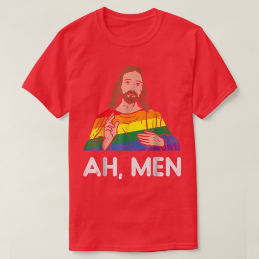 Mannen Ah Mannen Rainbow Gay Jesus Christelijke LG T-shirt (Design voorkant)