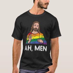 Mannen Ah Mannen Rainbow Gay Jesus Christelijke LG T-shirt