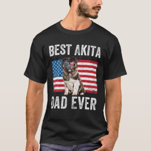 Mannen Akita Dad American Flag American Akita Dog  T-shirt