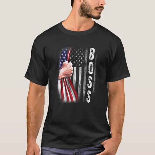 Mannen Amerikaanse Boss Flag Fist Bump Boss T-shirt (Voorkant)
