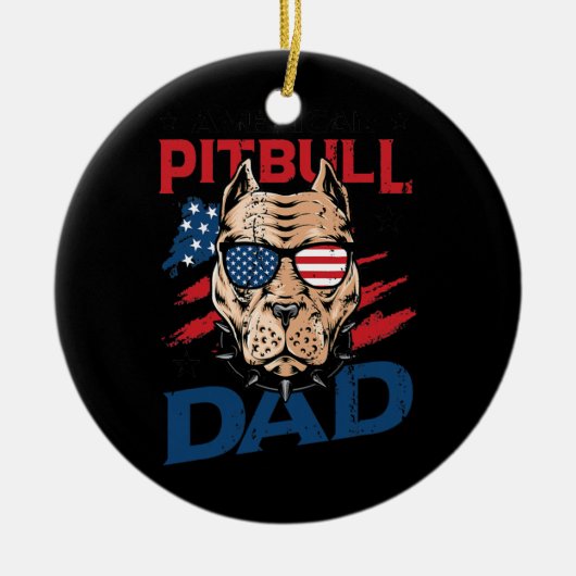 Mannen Amerikaanse Pitbull Pap, 4 juli Keramisch Ornament (Voorkant)