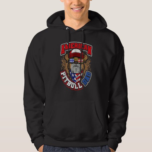 Mannen Amerikaanse Pitbull Pap 4th van juli Hoodie (Voorkant)
