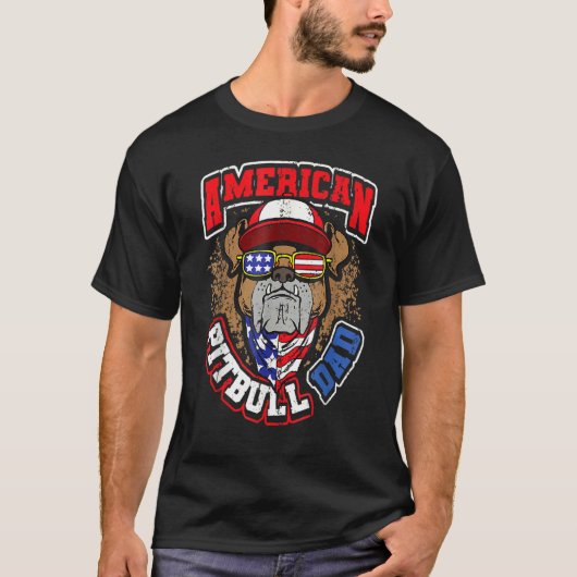 Mannen Amerikaanse Pitbull Pap 4th van juli T-shirt (Voorkant)