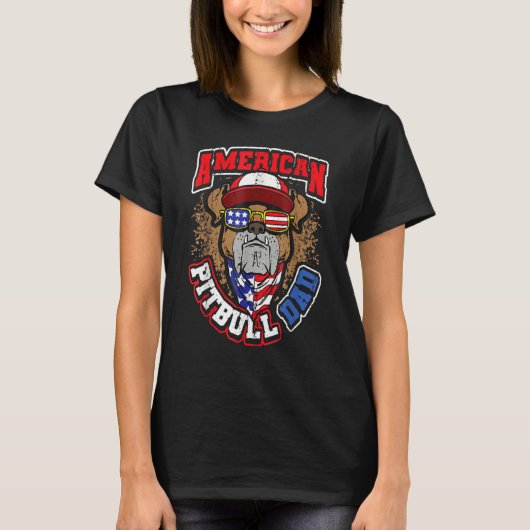 Mannen Amerikaanse Pitbull Pap 4th van juli T-shirt (Voorkant)