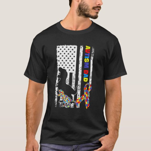 Mannen Amerikaanse vlag en dinosaurus T-rex Autism T-shirt (Voorkant)