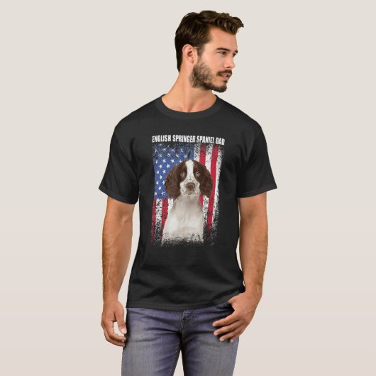 Mannen Amerikaanse vlag Engelse Springer Spaniel P T-shirt (Voorkant volledig)