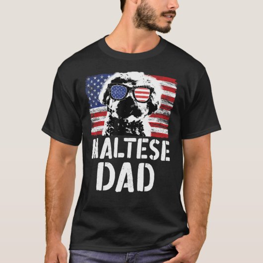 Mannen  Amerikaanse vlag Maltese papa dog voor fa T-shirt (Voorkant)
