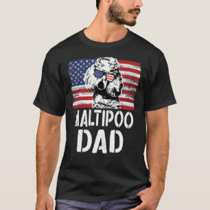 Mannen  Amerikaanse vlag Maltipoo pap hond voor F T-shirt