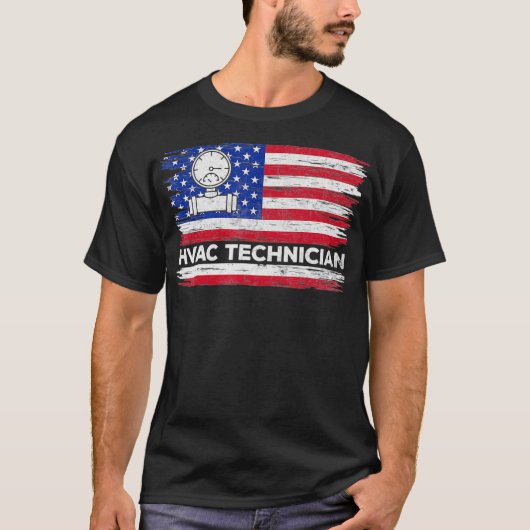 Mannen  Amerikaanse vlaggen-Hvac-technicus verlaat T-shirt (Voorkant)