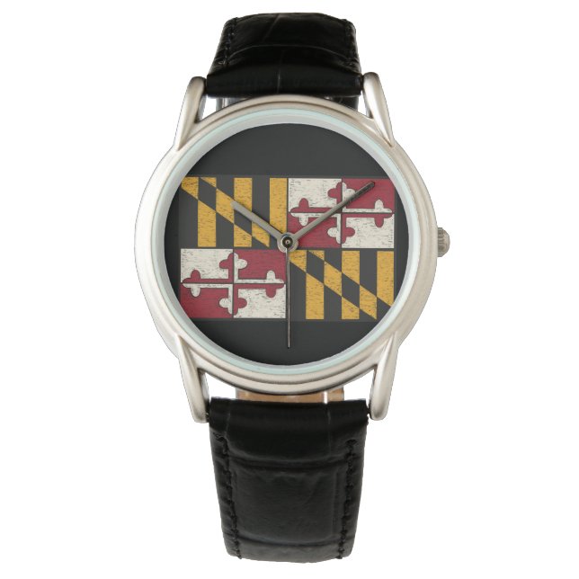 Mannen Antiek Maryland Flag Watch/Black Horloge (Voorkant)