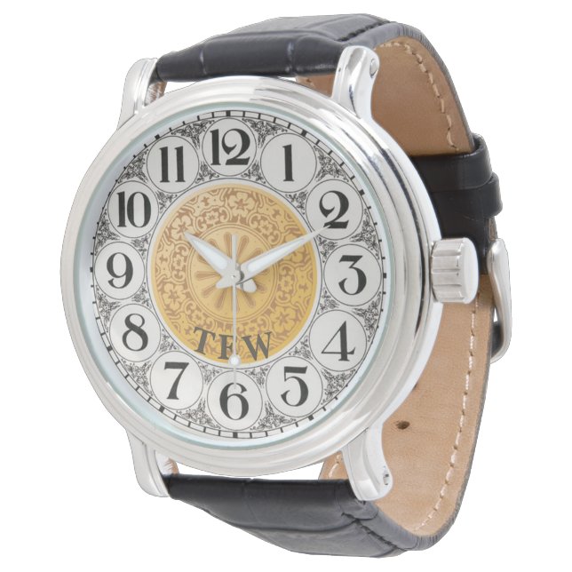 Mannen  Antiek Stijl Monogram Grote Numeriek Horloge (Gekanteld)