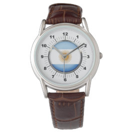 Mannen Argentinie Vlag Classic Bruin Leder Horloge