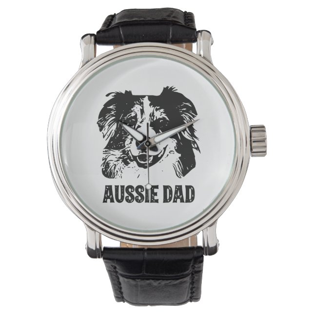 Mannen Aussie Pa - Australische Shepherd Dog Dad Horloge (Voorkant)