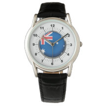 Mannen Australië Vlag Zwart Leren Strap Horloge