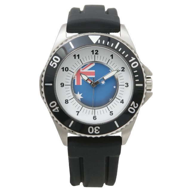 Mannen Australië Vlag Zwart Rubber Strap Horloge (Voorkant)
