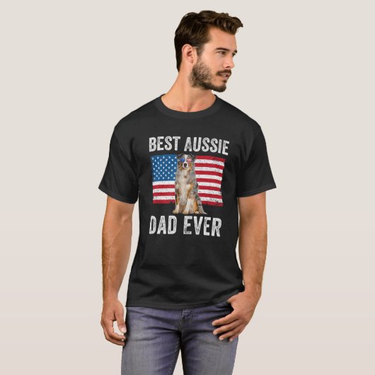 Mannen Australische herder papa Amerikaanse vlag D T-shirt (Voorkant volledig)