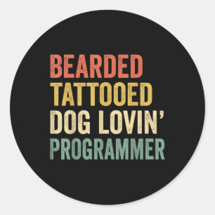 Mannen Baard Getatoeëerd Hond Lovin Programmeur Ba Ronde Sticker