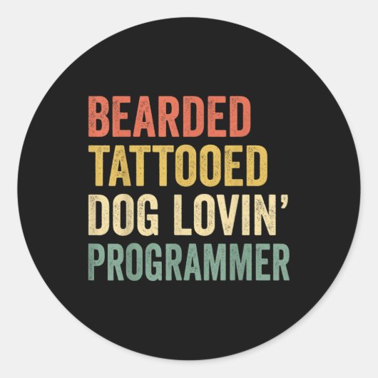 Mannen Baard Getatoeëerd Hond Lovin Programmeur Ba Ronde Sticker (Voorkant)