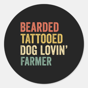 Mannen baard getatoeëerde hond liefhebbende boer e ronde sticker