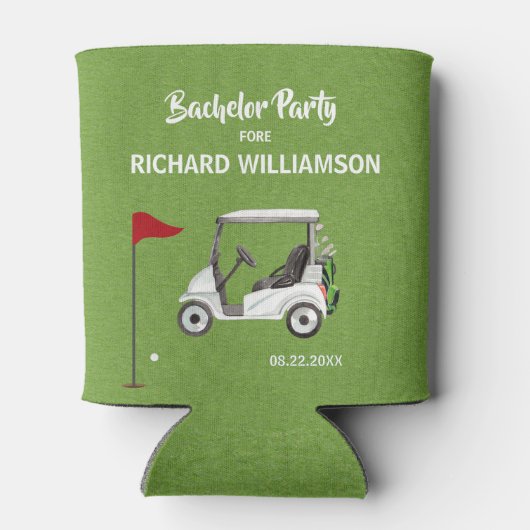 Mannen Bachelor Party Golf Thema Naam Datum Blikjeskoeler (Achterkant)