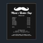 Mannen barber shop kapsalon prijslijst promo flyer<br><div class="desc">Mannen barber shop kapsalon prijslijst promo flyer. Maak uw eigen prijslijst menu voor uw bedrijf. Professionele snor logo met coole scripttypografie. Modern minimalistisch design voor barbiers. achtergrond kleur. Voeg bedrijfsnaam, slogan, diensten, kapsels, stylingopties, prijzen, openingstijden, telefoon etc. Professionele marketingflyers voor het uitdelen en plaatsen van postbussen. Zwart-wit of aangepaste kleuren....</div>