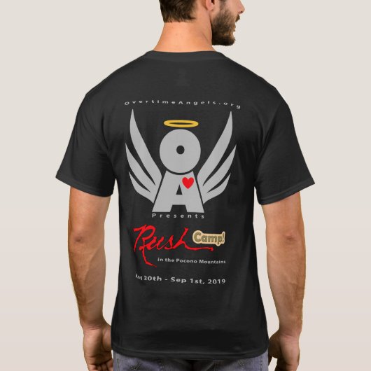 Mannen basale donkere T-Shirt RushCamp! 2019 (Achterkant)