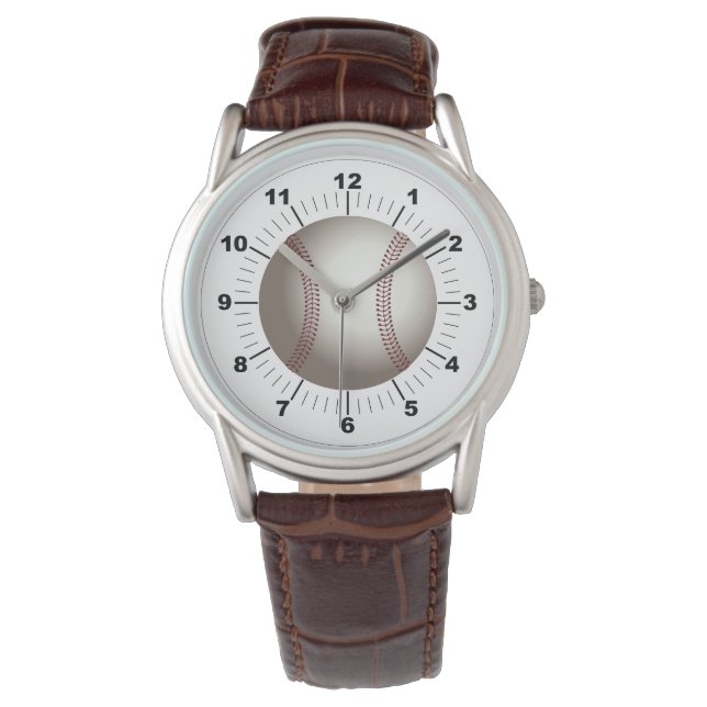 Mannen Baseball Classic Bruin Lederen Horloge (Voorkant)