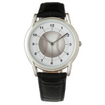 Mannen Baseball Crown Zwart lederen bandhorloge