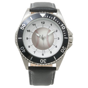 Mannen Baseball Zwart Lederen bandhorloge Horloge