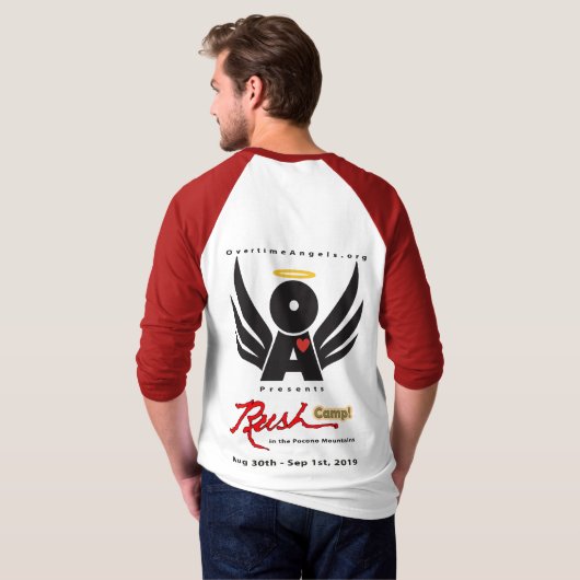 Mannen Basic 3/4 Sleeve Raglan T-Shirt Red RushCam (Achterkant volledig)