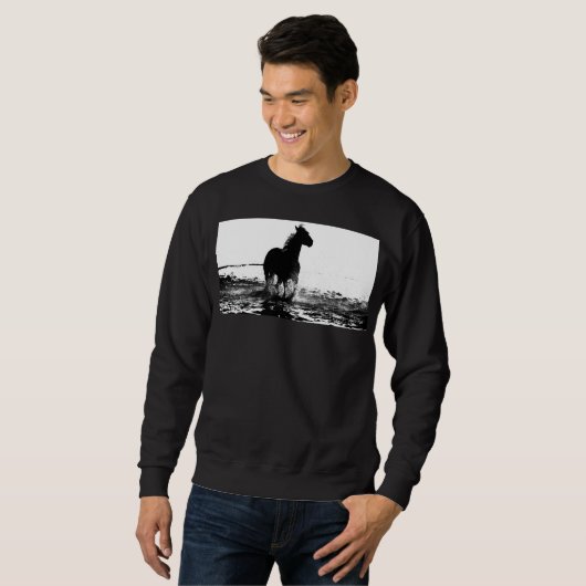 Mannen Basic Black Sweatshirt Running Horse Sjablo (Voorkant volledig)