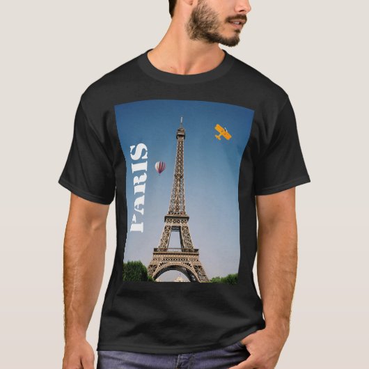 Mannen Basic Dark T-Shirt Paris Frankrijk Eiffelto (Voorkant)