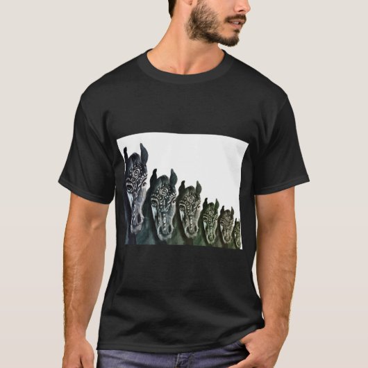 Mannen Basic donker T-shirt, zwarte paarden kunst T-shirt (Voorkant)