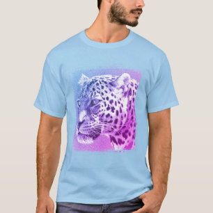 Mannen Basic Light Blue T-Shirt Leopard Head