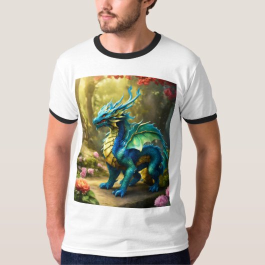 Mannen Basic Ringer T-shirt Whimsical Dragon T-shi (Voorkant)