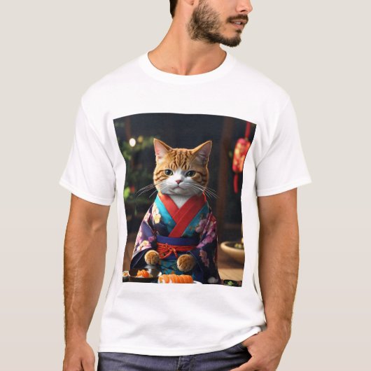 Mannen basic T-shirt bedrukt Cat (Voorkant)